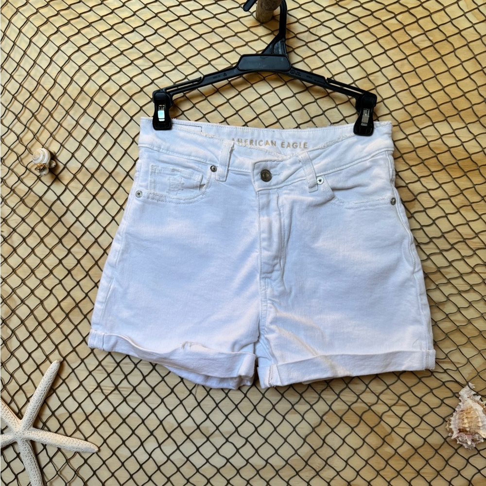 American Eagle Outfitters White Jean Shorts with High-Waisted Design
